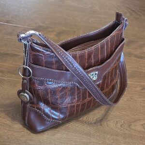 Bueno Brown Crocodile Pattern Shoulder Bag Western Medium Size‎ Multipocket
